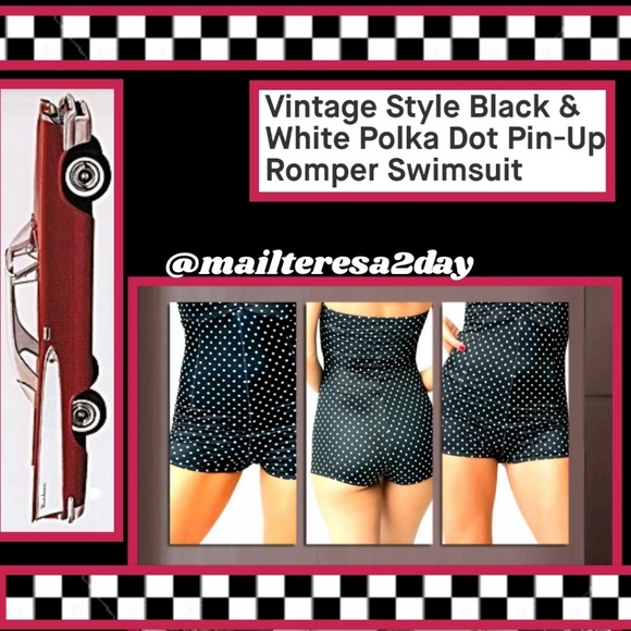 💖1950's Vintage Inspired 1-Piece Romper Swimsuit - Picture 3 of 5